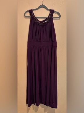Haani Plum Maxi Evening Dress with Metal and Beaded Embellished Neckline
